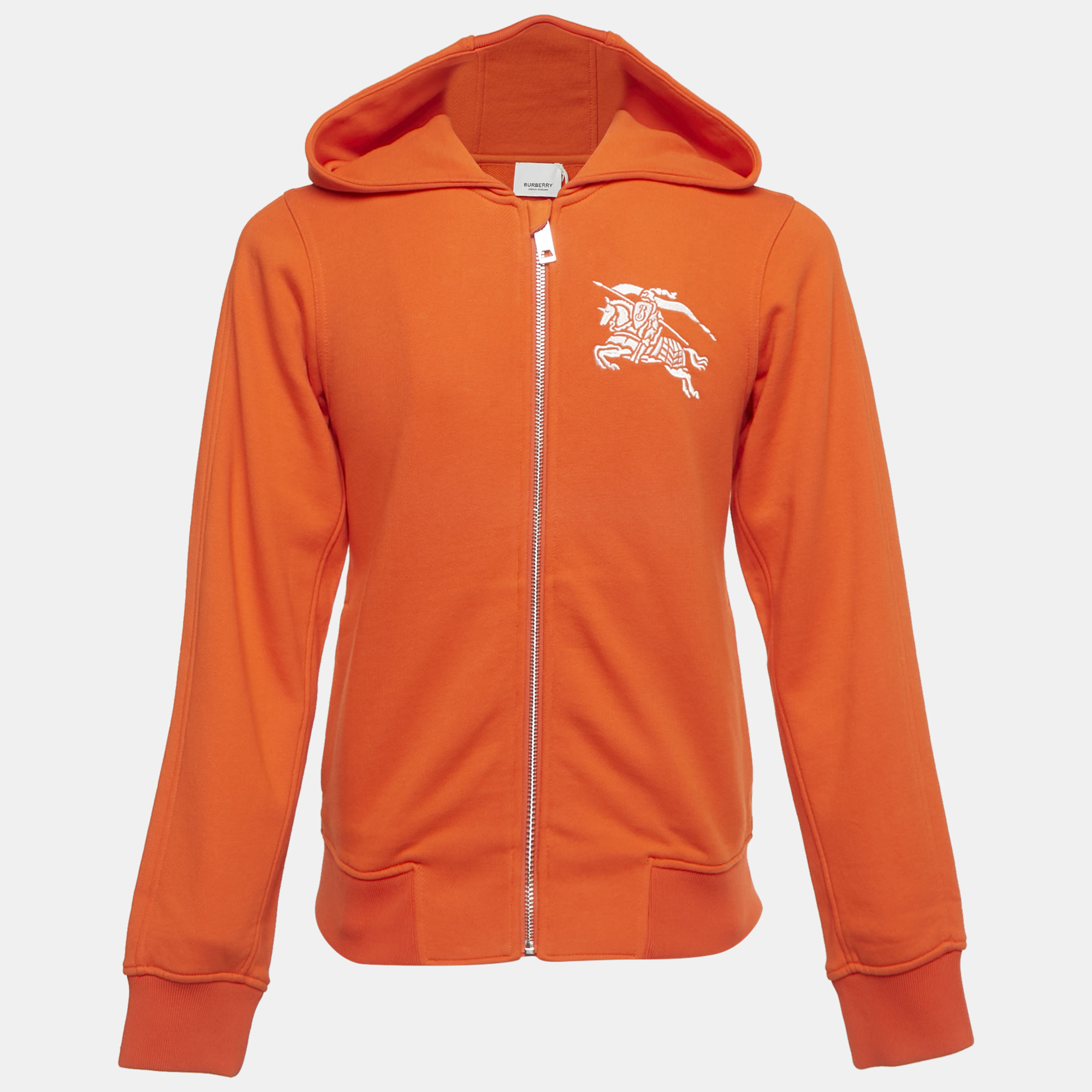 Burberry Orange Logo Embroidered Cotton Zip-Up Hoodie 12Yrs, Clothing - Luxury Closet