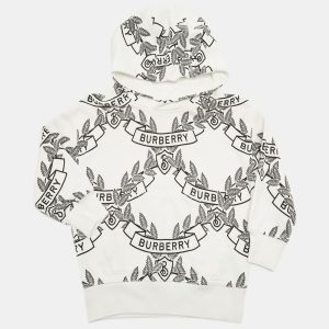 Burberry Kids White Printed Cotton Hoodie 4Yrs, Clothing - Luxury Closet