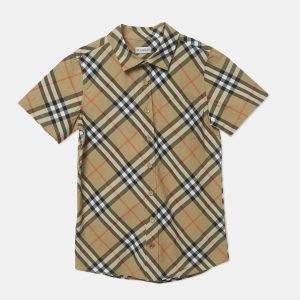 Burberry Kids Beige Nova Checks Cotton Short Sleeve Shirt 12Yrs, Clothing - Luxury Closet