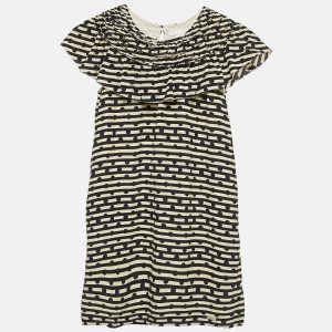 Burberry Kids Cream/Black Striped Silk Ruffed Dress 12 Yrs, Clothing - Luxury Closet