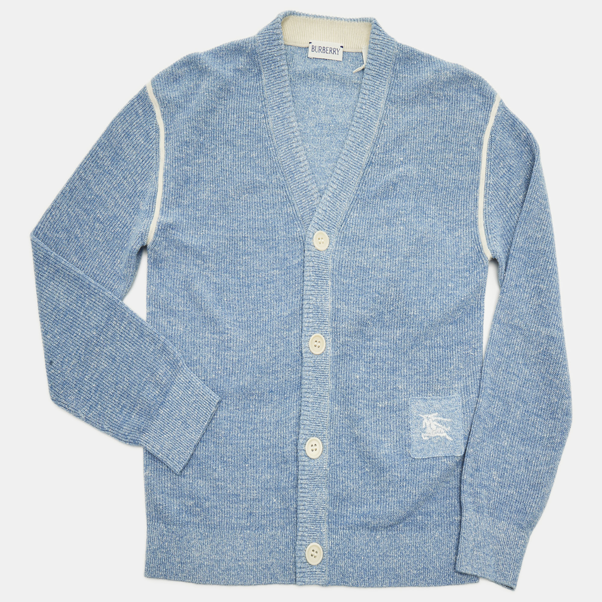 Burberry Kids Blue Rib Knit Buttoned Cardigan 8Yrs, Clothing - Luxury Closet