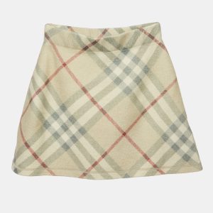 Burberry Kids Beige Nova Checks Wool Mini Skirt 6Yrs, Clothing - Luxury Closet