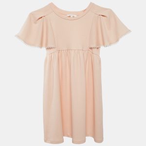 Chloe Kids Pink Guipure Lace Trim Cotton Jersey Dress 8 Yrs, Clothing - Luxury Closet