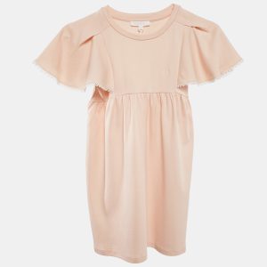 Chloé Kids Pink Guipure Lace Trim Cotton Jersey Dress 6 Yrs, Clothing - Luxury Closet
