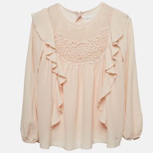 Chloe Kids Pink Lace Trim Gauze Ruffled Trim Blouse 10 Yrs, Clothing - Luxury Closet