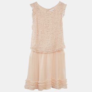 Chloe Light Orange Sequin Detail Silk Cut-Out Dress 12 Yrs, Clothing - Luxury Closet