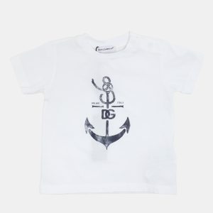 Dolce & Gabbana White Jersey Anchor Print T-Shirt 6-9 Month, Clothing - Luxury Closet