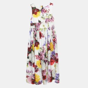 Dolce & Gabbana White Floral Print Poplin Smocking Effect Dress 11-12 Yrs, Clothing - Luxury Closet