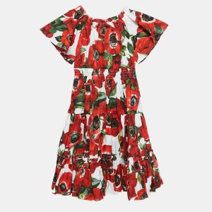 Dolce & Gabbana Kids Red Floral Print Poplin Tiered Dress 24-30 M, Clothing - Luxury Closet