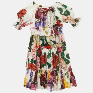 Dolce & Gabbana Kids White Floral Print Cotton Smocked Dress 4 Yrs, Clothing - Luxury Closet