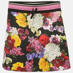 Dolce & Gabbana Kids Black/Pink Floral Print Cotton Mini Skirt 11/12 Yrs, Clothing - Luxury Closet