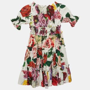 Dolce & Gabbana Kids White Floral Print Cotton Tiered Dress 4 Yrs, Clothing - Luxury Closet