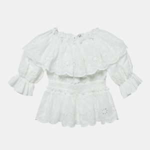 Dolce & Gabbana White Broderie Anglaise Cotton Ruffled Top 4 Yrs, Clothing - Luxury Closet