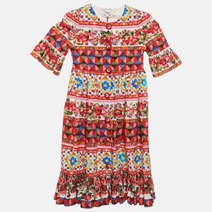 Dolce & Gabbana Multicolor Carretto Con Rose Print Cotton Flouce Dress 4 Yrs, Clothing - Luxury Closet