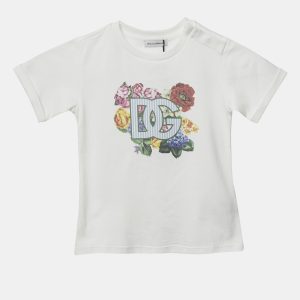 Dolce & Gabbana Kids White Floral Print Cotton Crew Neck T-Shirt 18 - 24 M, Clothing - Luxury Closet