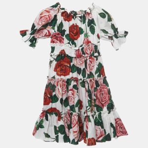 Dolce & Gabbana Kids White Floral Print Cotton Dress 5 Yrs, Clothing - Luxury Closet