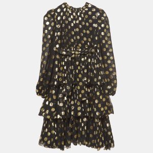 Dolce & Gabbana Black/Metallic Polka-Dot Chiffon Tiered Dress (9-10 Yrs), Clothing - Luxury Closet
