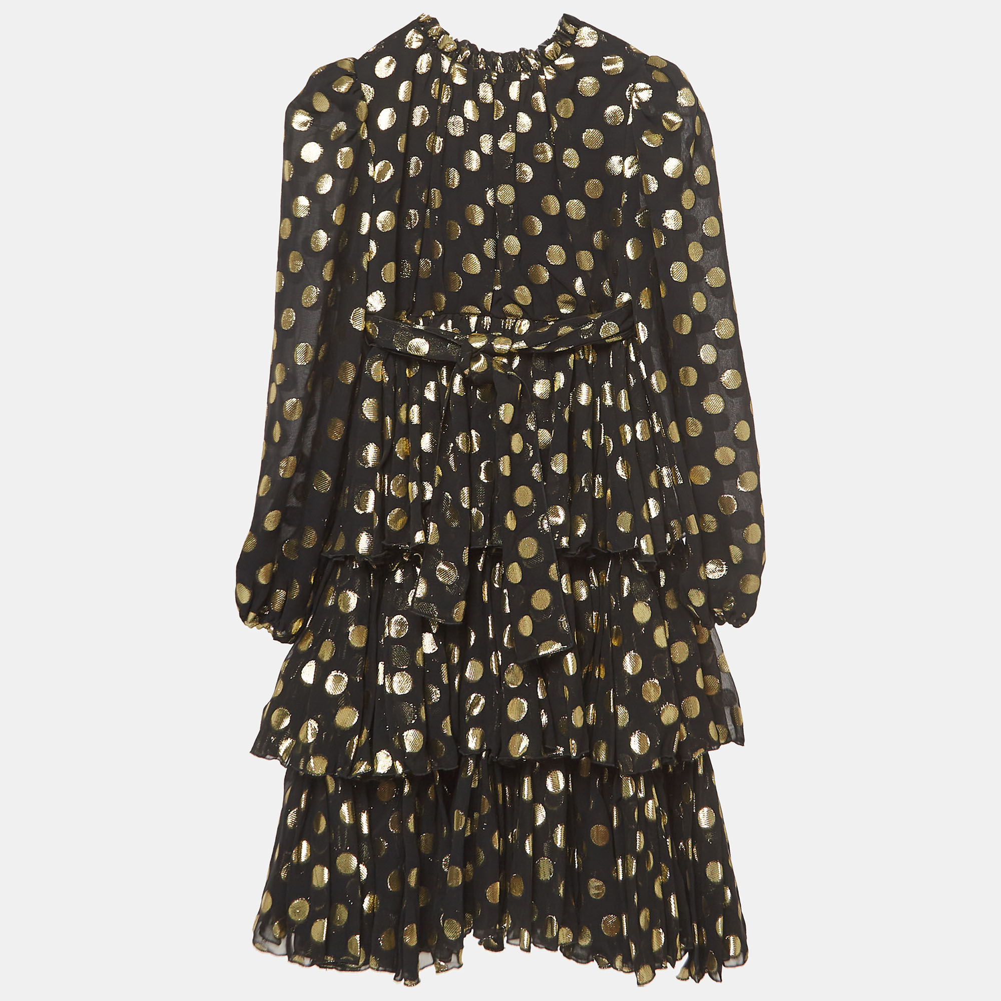 Dolce & Gabbana Black/Metallic Polka-Dot Chiffon Tiered Dress (9-10 Yrs), Clothing - Luxury Closet