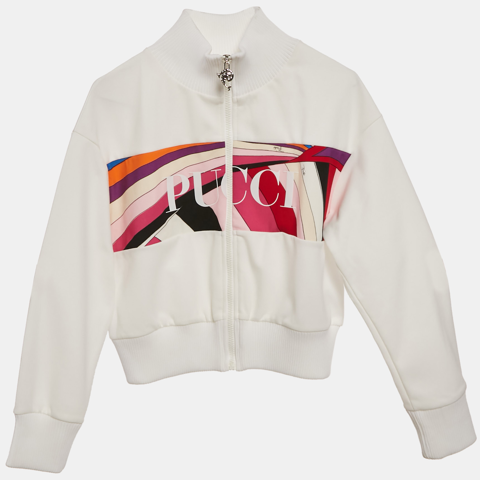 Emilio Pucci Kids White Iris Print Jersey Zip -Up Sweatshirt 12 Yrs, Clothing - Luxury Closet