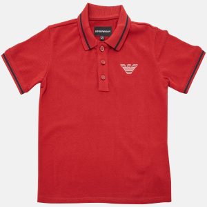 Emporio Armani Kids Red Eagle Logo Print Cotton Pique Polo T-Shirt 6 yrs, Clothing - Luxury Closet