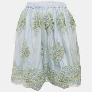 Ermanno Scervino Blue Embroidered Tulle Ruffled Skirt 10 Yrs, Clothing - Luxury Closet