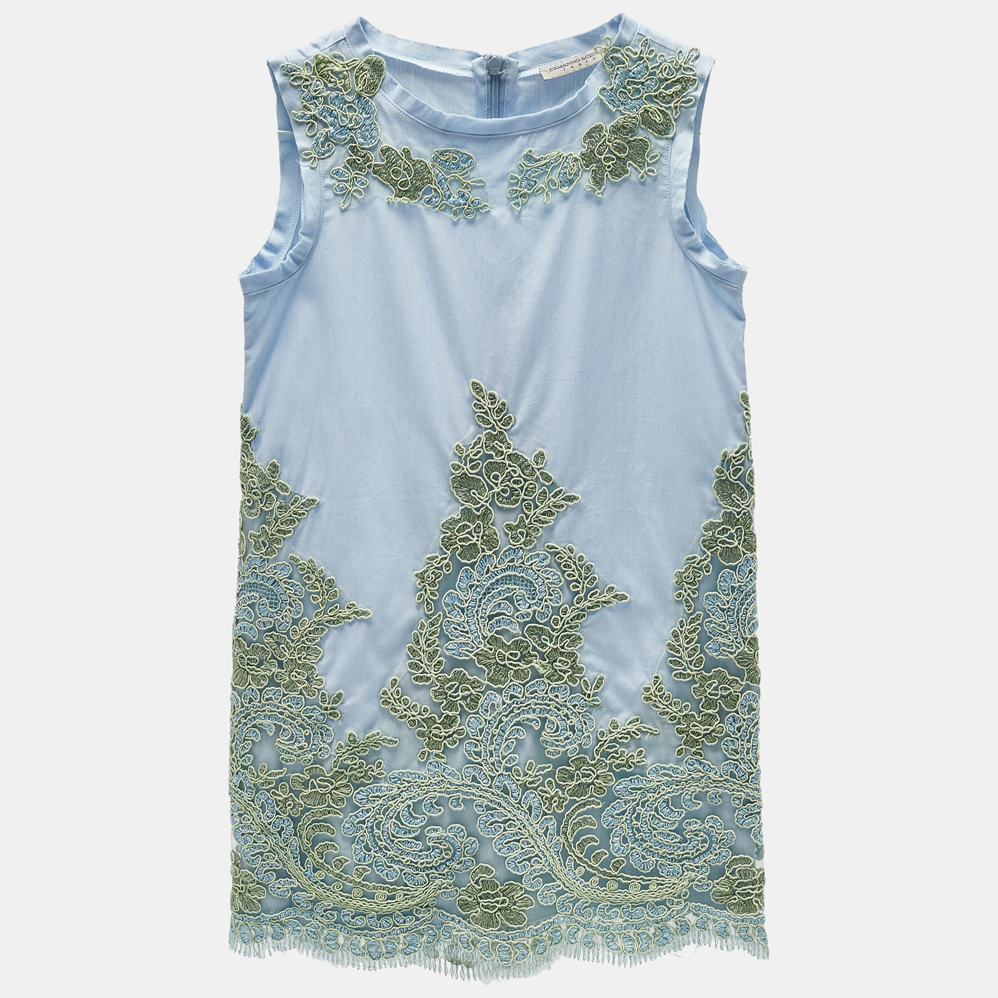 Ermanno Scervino Junior Blue Cotton Lace Patch Detail Sleeveless Dress 6 Yrs, Clothing - Luxury Closet