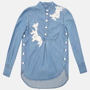 Ermanno Scervino Junior Navy Blue Lace Trim Camicia Blouse 4 Yrs, Clothing - Luxury Closet