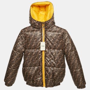 Fendi Brown/Yellow Zucca Nylon Reversible Puffer Jacket 9Yrs, Clothing - Luxury Closet