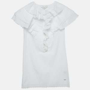 Givenchy Kids White Broderie Fracaise Cotton Ruffled Dress 10 Yrs, Clothing - Luxury Closet