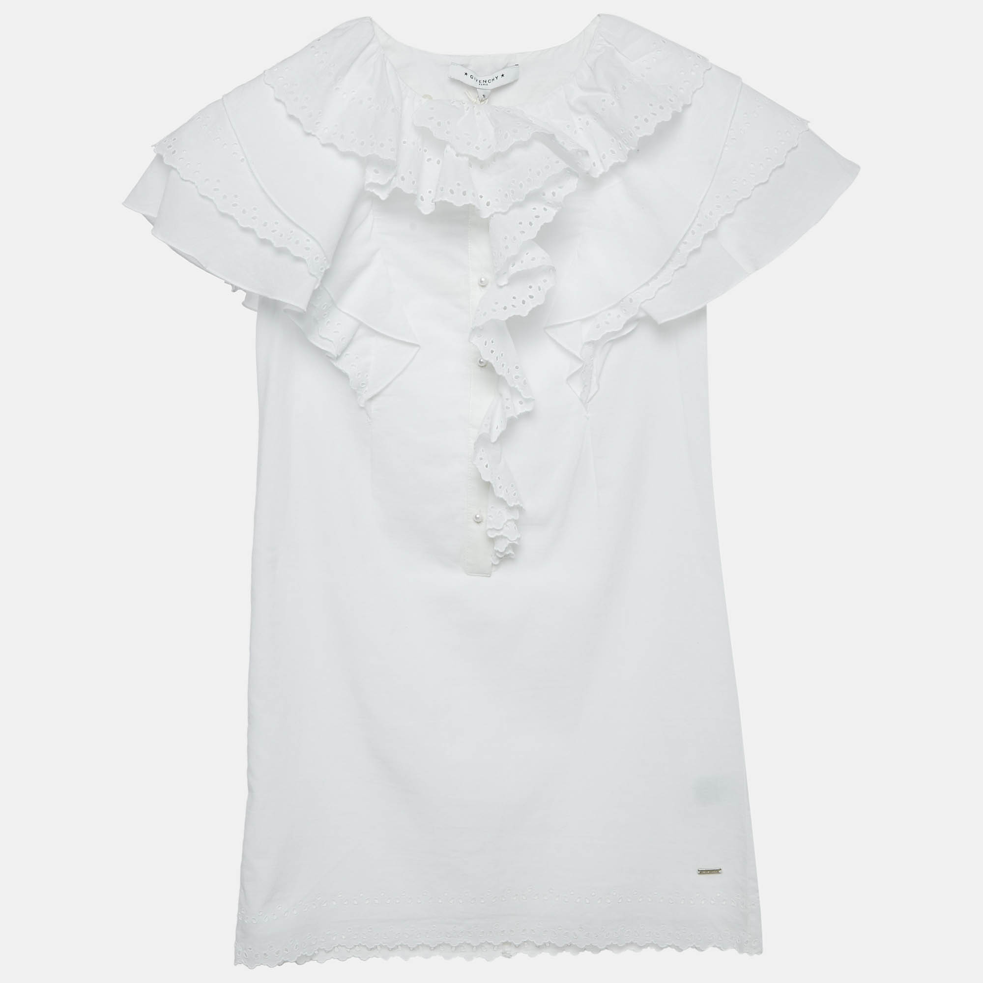 Givenchy Kids White Broderie Fracaise Cotton Ruffled Dress 10 Yrs, Clothing - Luxury Closet
