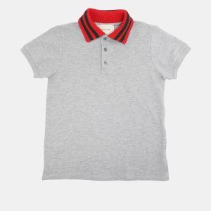 Gucci Grey/Red Web Collar Jersey Polo T-Shirt 8 Yrs, Clothing - Luxury Closet