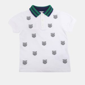 Gucci White/Blue Tiger Print Web Collar Jersey Polo T-Shirt 6 Yrs, Clothing - Luxury Closet