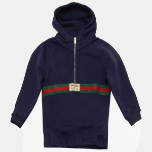 Gucci Kids Navy Blue Cotton Web Striped Hoodie Size 12-18 M, Clothing - Luxury Closet