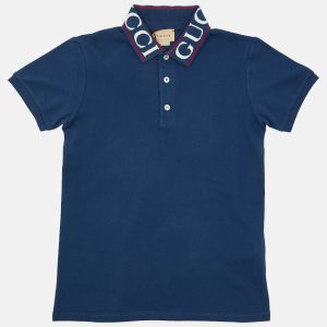 Gucci Kids Blue Cotton Logo Detail Polo T-Shirt Size 10 Yrs, Clothing - Luxury Closet