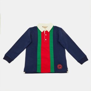 Gucci Kids Navy Blue Web Striped Cotton T-Shirt Size 24 M/2 Yrs, Clothing - Luxury Closet