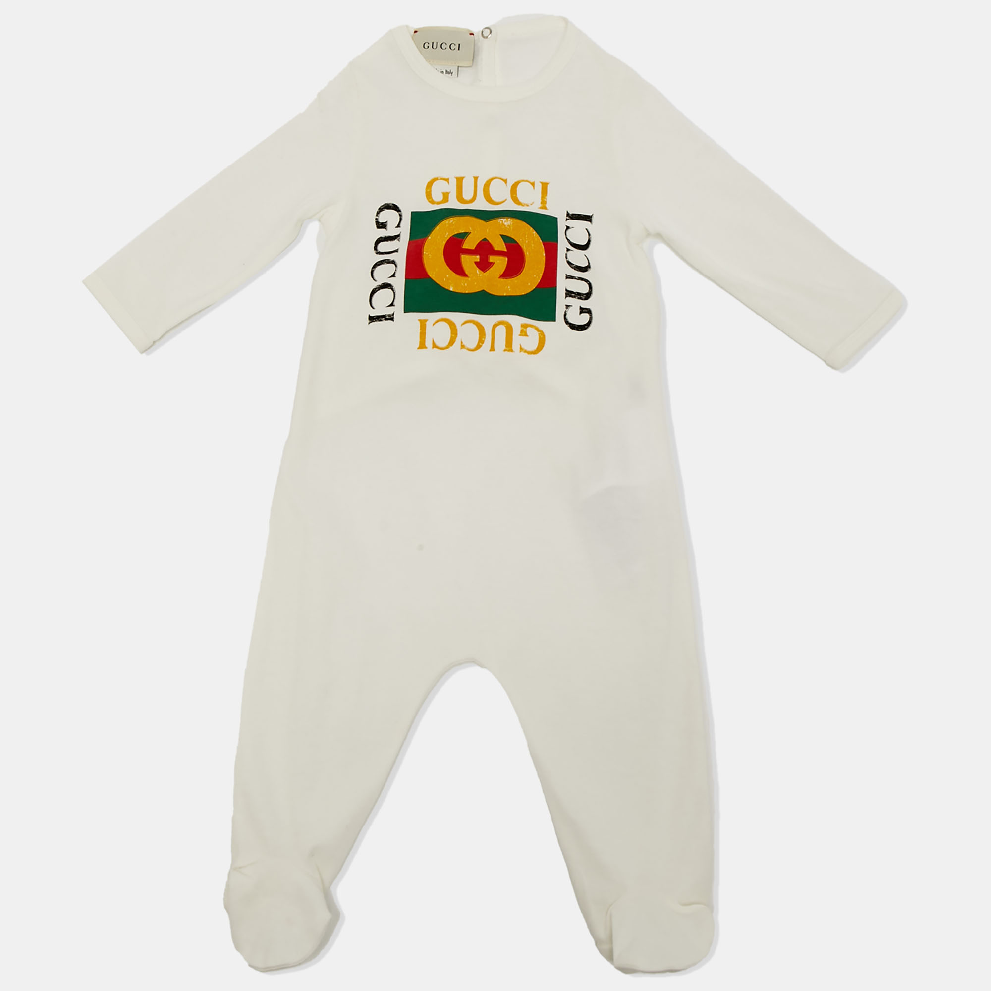 Gucci Kids White Logo Print Cotton Onesie 0-3M, Clothing - Luxury Closet