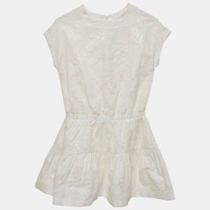 Kenzo White Lurex Jacquard Flounce Dress 10 Yrs, Clothing - Luxury Closet