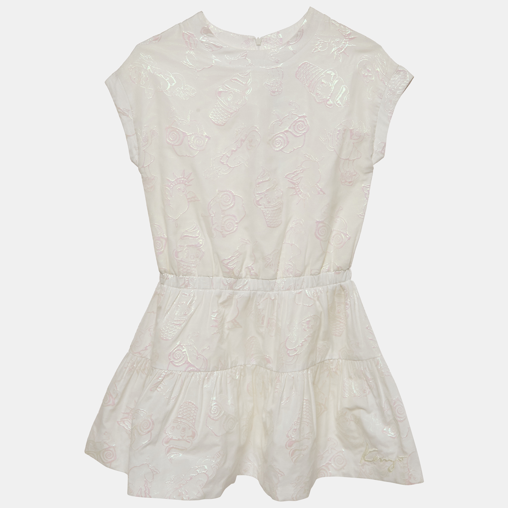 Kenzo White Lurex Jacquard Flounce Dress 10 Yrs, Clothing - Luxury Closet