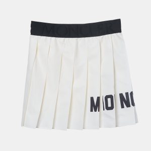 Moncler Kids Cream Logo Waist Trim Synthetic Pleated Skirt 4Yrs, Clothing - Luxury Closet