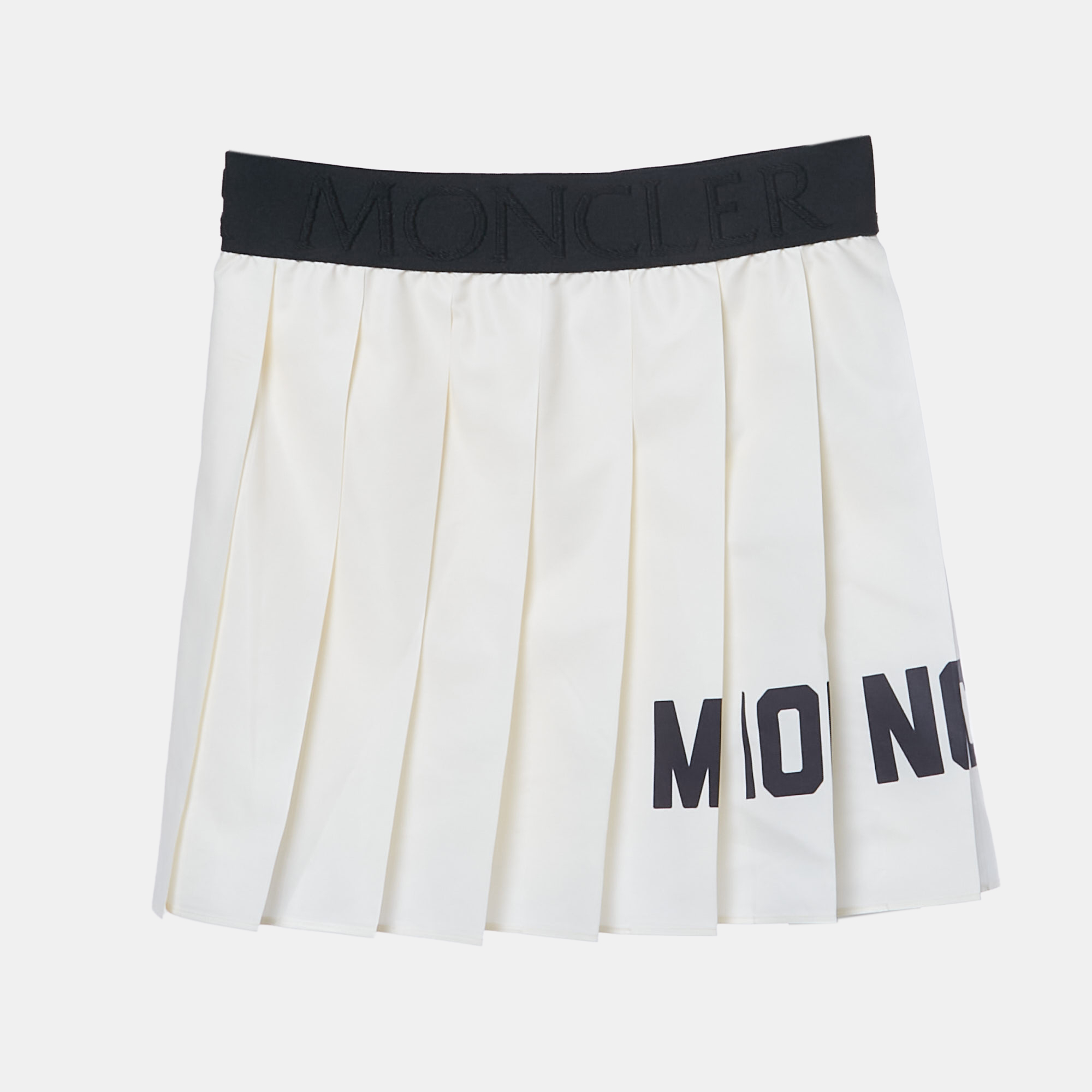 Moncler Kids Cream Logo Waist Trim Synthetic Pleated Skirt 4Yrs, Clothing - Luxury Closet
