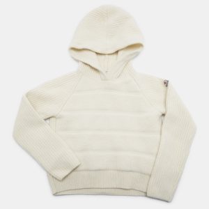 Moncler Kids Cream Wool Rib Knit Hooded Sweater 6Yrs, Clothing - Luxury Closet
