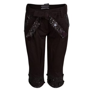 Monnalisa Dark Brown Sequin Embellished Belted Cotton Pants 8 Yrs, Clothing - Luxury Closet
