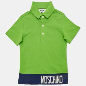 Moschino Kids Green Logo Intarsia Cotton Polo T-Shirt 4 Yrs, Clothing - Luxury Closet
