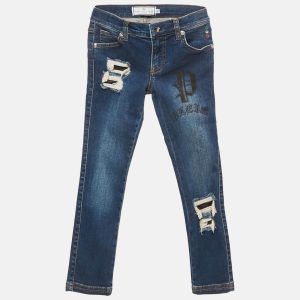 Philipp Plein Kids Blue Ripped Denim Jeans 6 Yrs Waist 22", Clothing - Luxury Closet