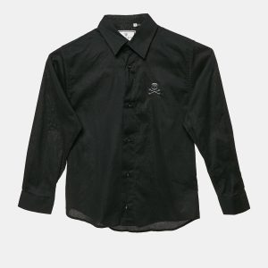 Philipp Plein Junior Black Cotton Button Front Little Boss Shirt 6 Yrs, Clothing - Luxury Closet