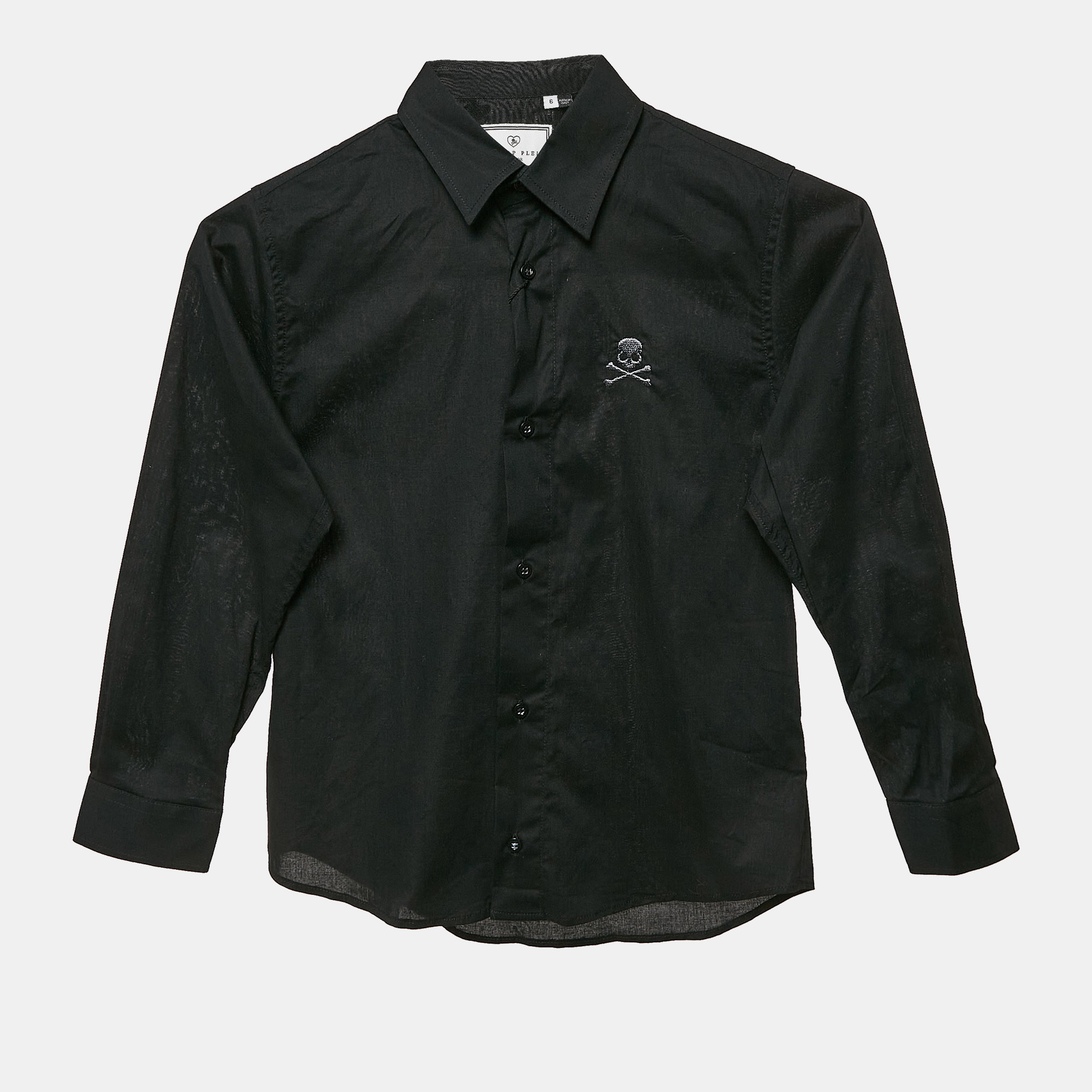 Philipp Plein Junior Black Cotton Button Front Little Boss Shirt 6 Yrs, Clothing - Luxury Closet