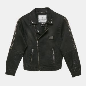Philipp Plein Junior Black Studded Faux Leather Denim Jacket 8 Yrs, Clothing - Luxury Closet