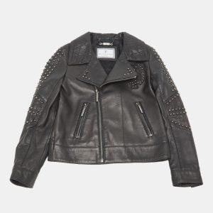 Philipp Plein Junior Black Studded Textured Leather Detail Jacket 8 Yrs, Clothing - Luxury Closet