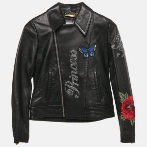 Philipp Plein Junior Black Applique Leather Detail Zip-Up Jacket 8 Yrs, Clothing - Luxury Closet