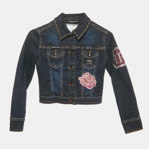 Philipp Plein Junior Navy Blue Embellished Denim Carla Jacket 6 Yrs, Clothing - Luxury Closet